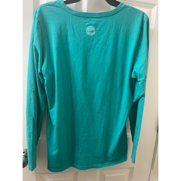 Life is Good Crusher Tee Women L Green Life Is Golden Retriever Dog V Neck - Picture 7 of 7